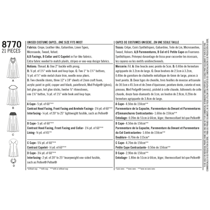 Simplicity S8770 sewing pattern envelope showing unisex fantasy capes