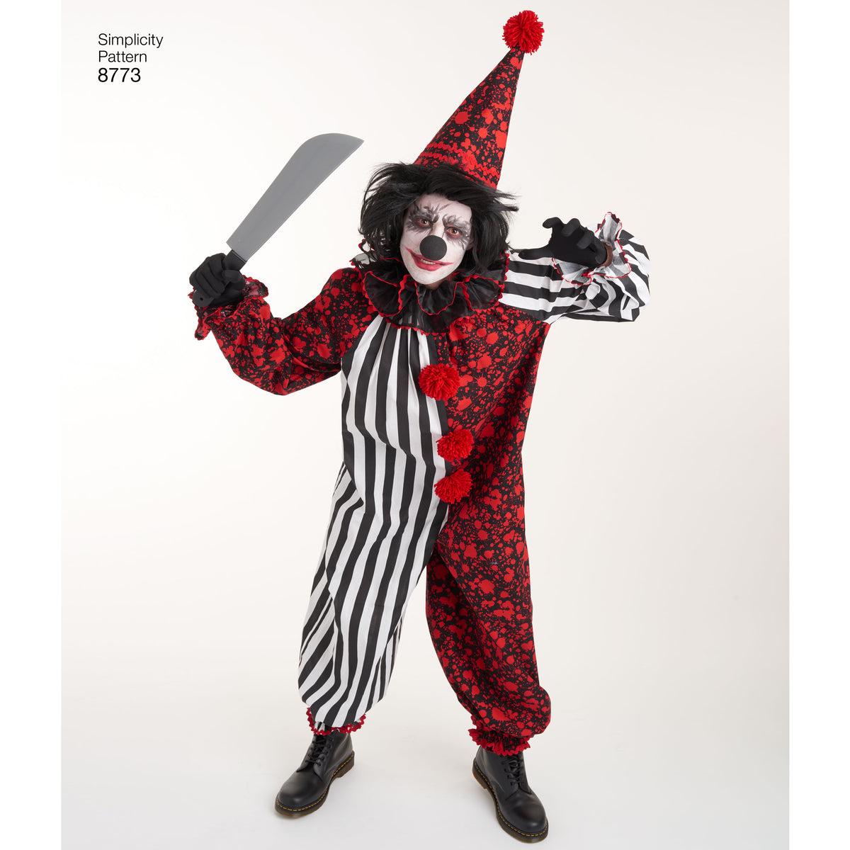 Simplicity S8773 sewing pattern envelope showing unisex clown costume