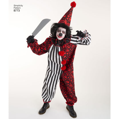 Simplicity S8773 sewing pattern envelope showing unisex clown costume