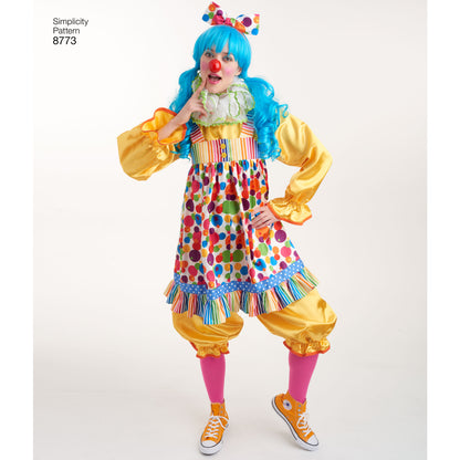Simplicity S8773 sewing pattern envelope showing unisex clown costume