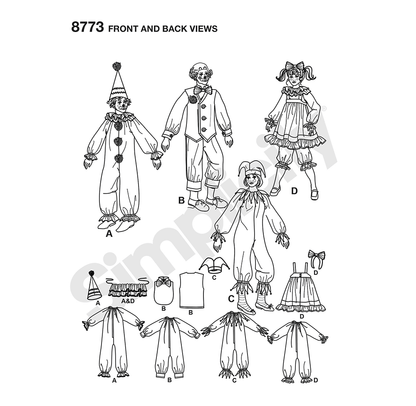 Simplicity S8773 sewing pattern envelope showing unisex clown costume