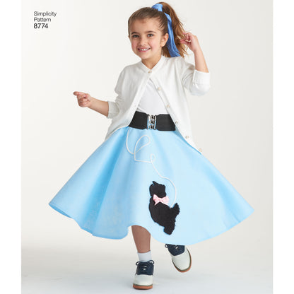 Simplicity S8774 sewing pattern envelope showing child's & girls' poodle skirt
