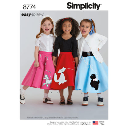 Simplicity S8774 sewing pattern envelope showing child's & girls' poodle skirt