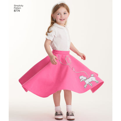 Simplicity S8774 sewing pattern envelope showing child's & girls' poodle skirt