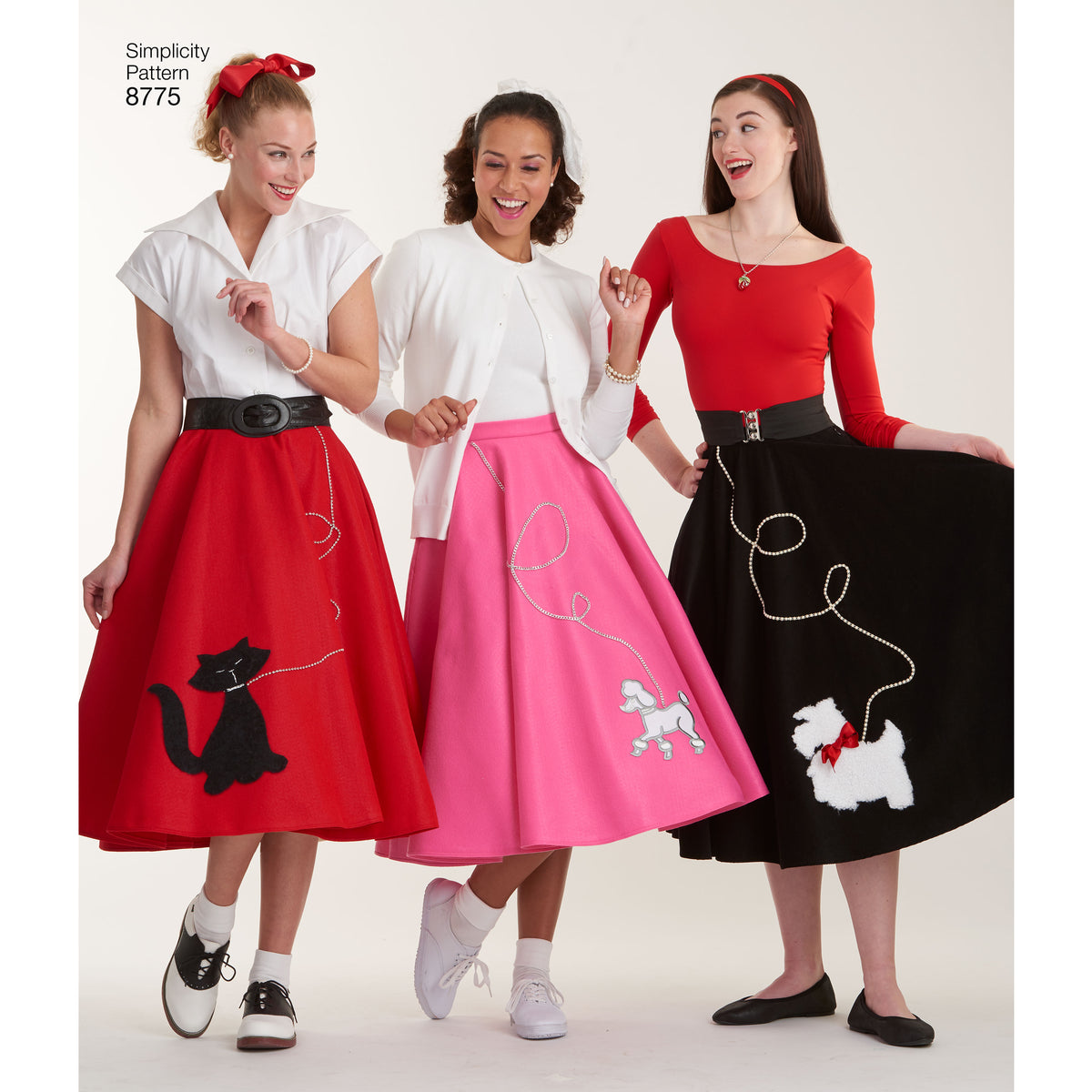 Simplicity S8775 sewing pattern envelope showing misses' rockabilly poodle skirt