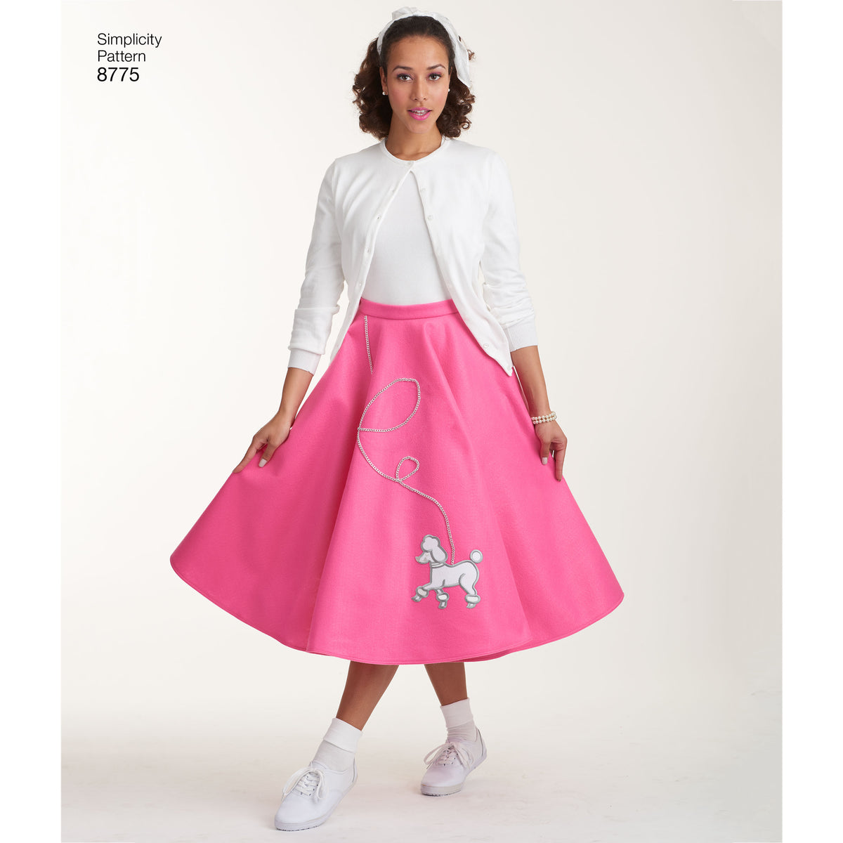 Simplicity S8775 sewing pattern envelope showing misses' rockabilly poodle skirt