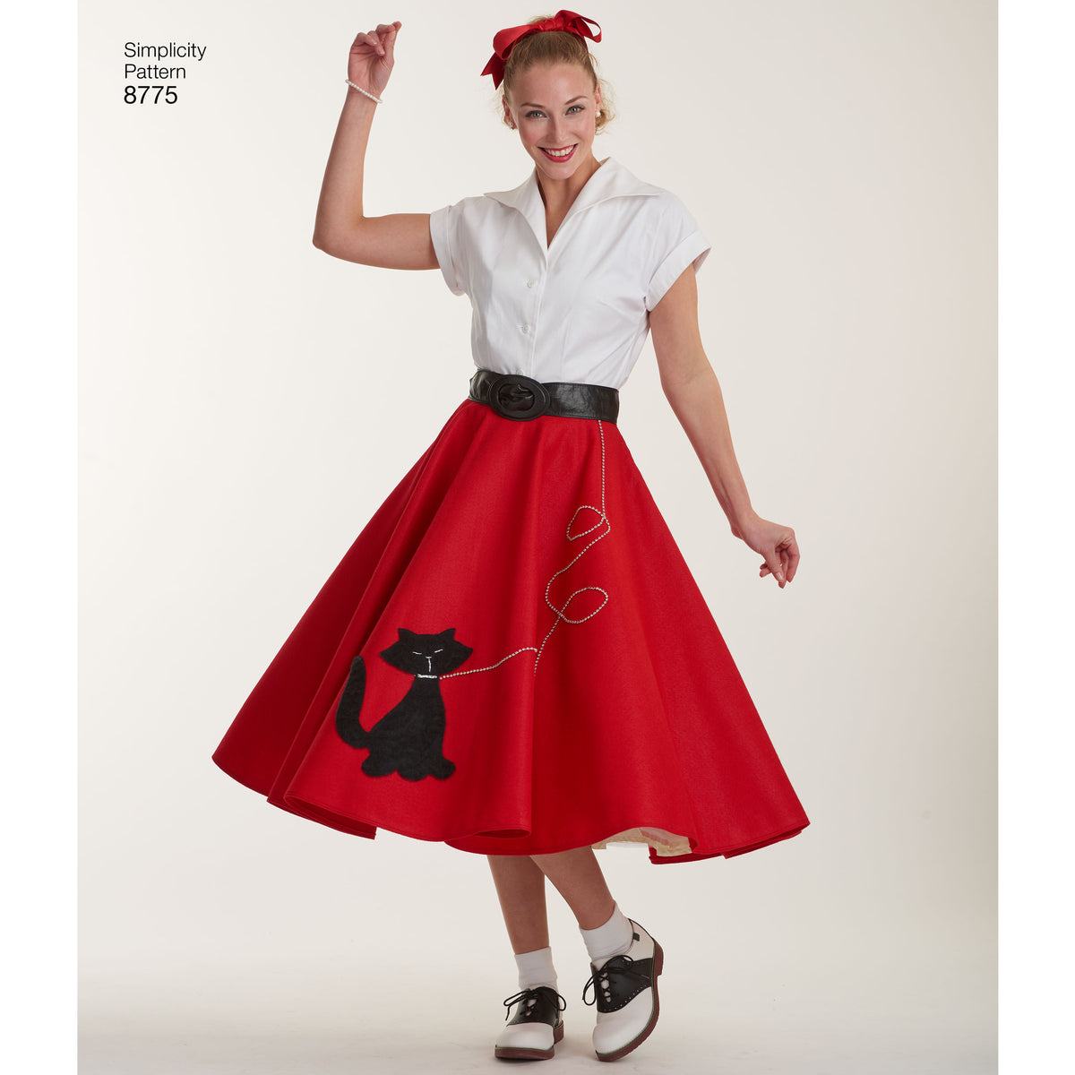Simplicity S8775 sewing pattern envelope showing misses' rockabilly poodle skirt