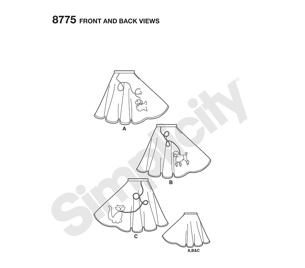 Simplicity S8775 sewing pattern envelope showing misses' rockabilly poodle skirt