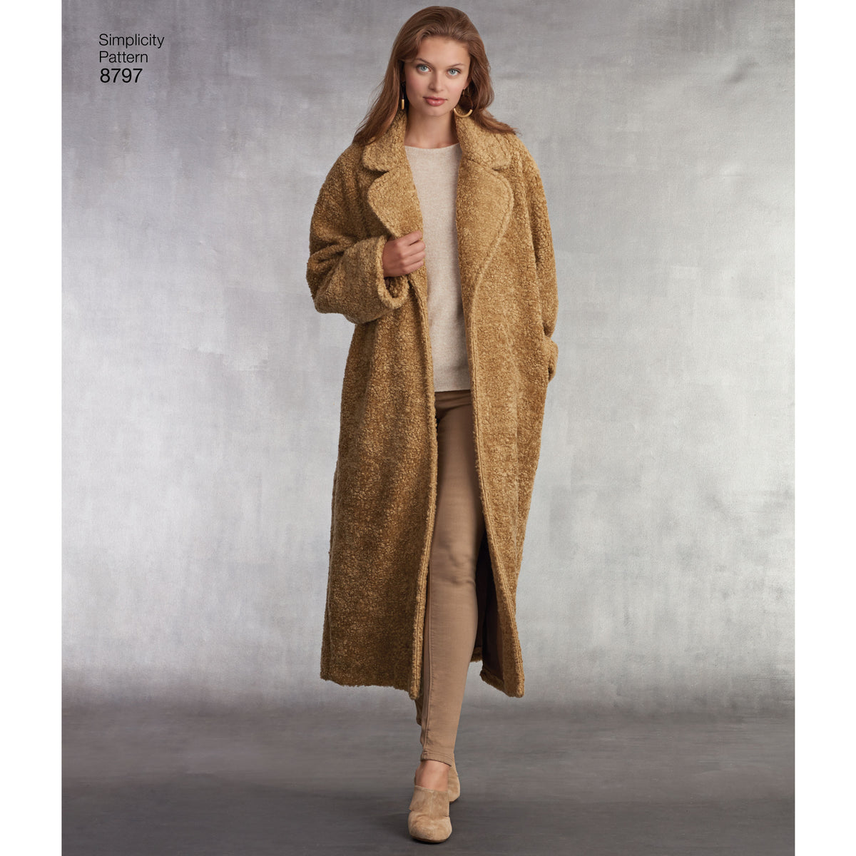 Simplicity S8797 sewing pattern envelope showing misses' oversized coat