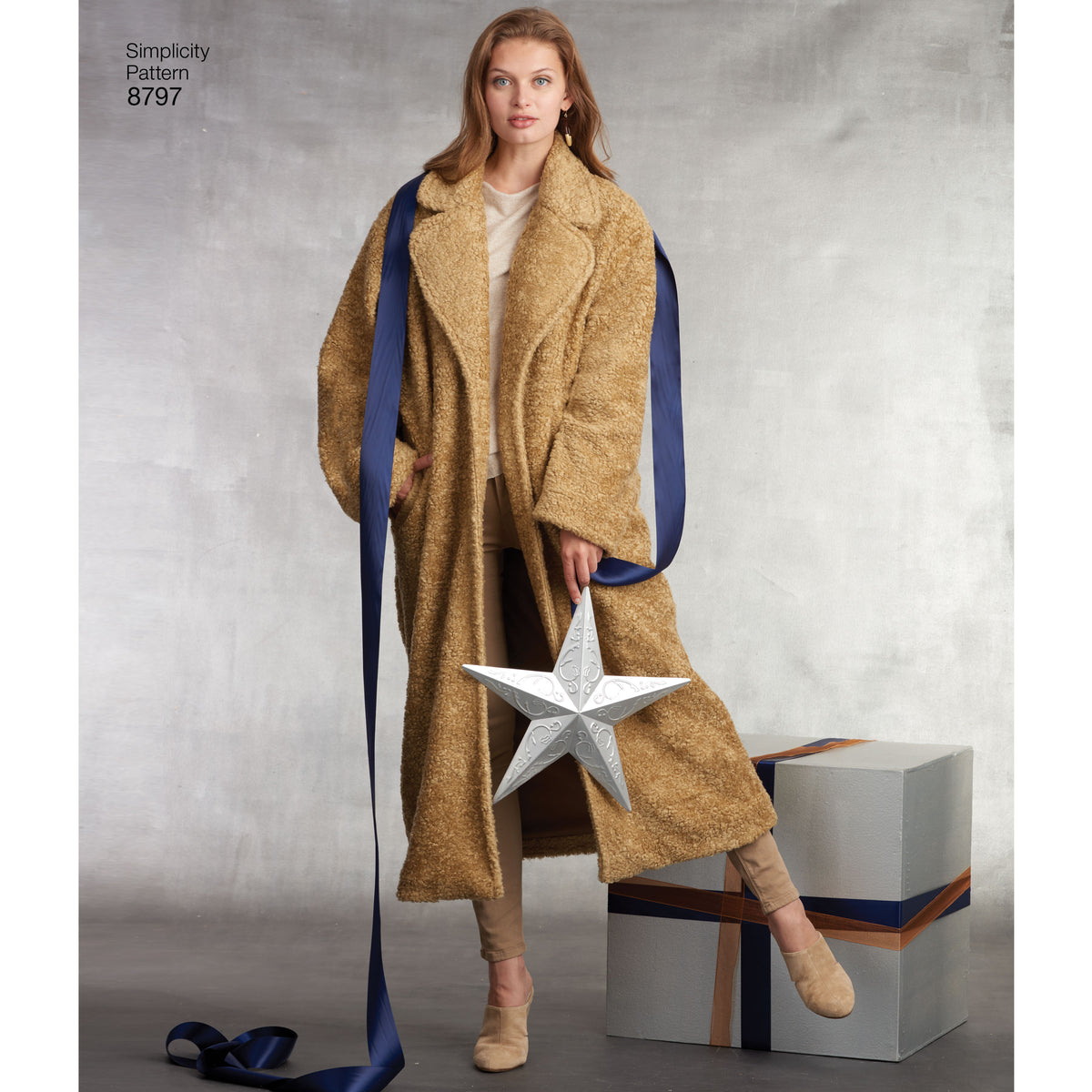 Simplicity S8797 sewing pattern envelope showing misses' oversized coat