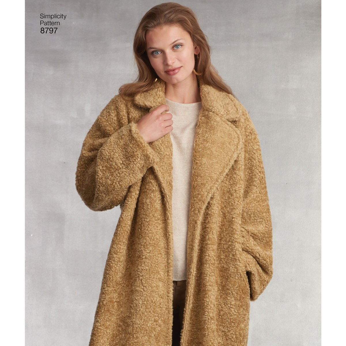Simplicity S8797 sewing pattern envelope showing misses' oversized coat