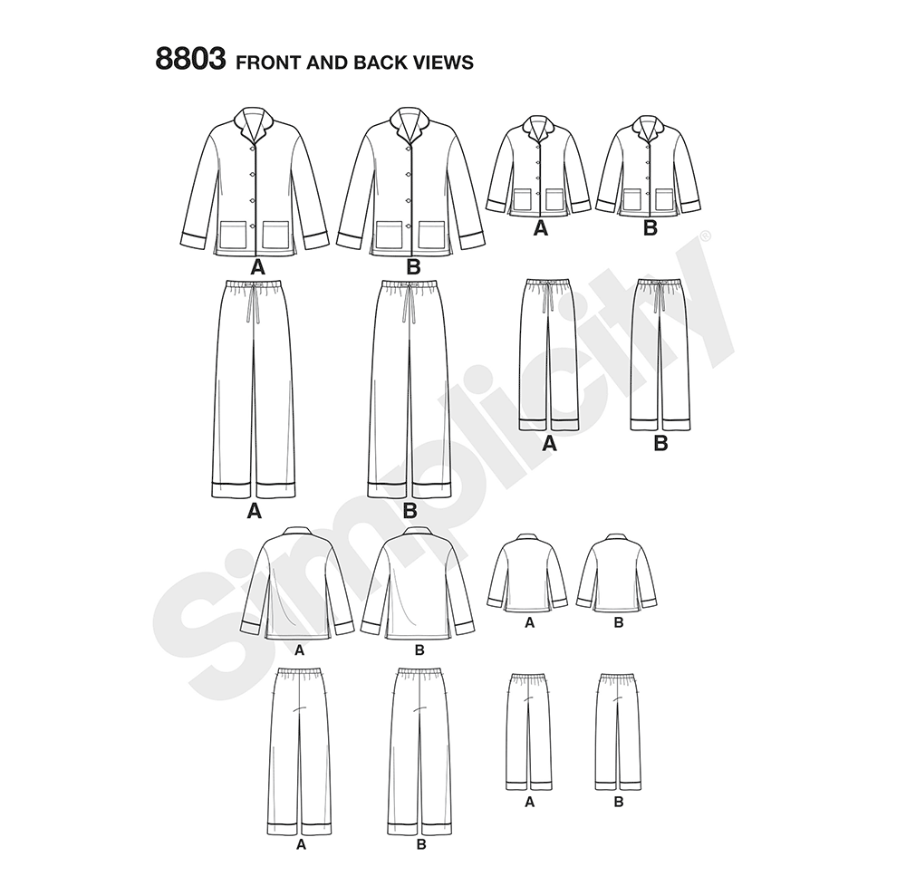 Simplicity S8803 sewing pattern envelope showing mother & daughter lounge set