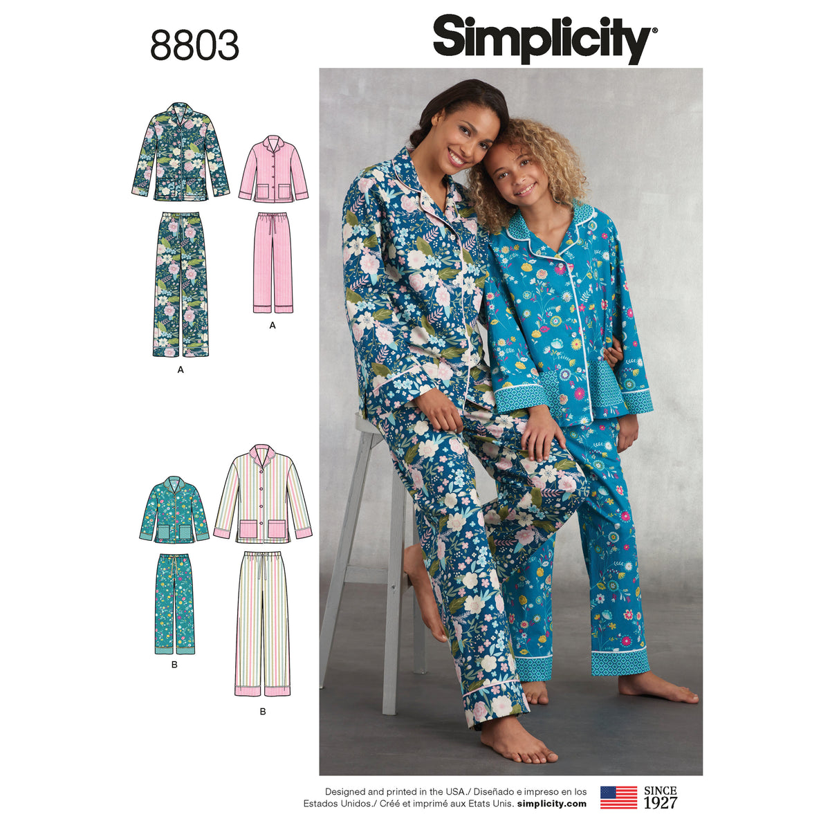 Simplicity S8803 sewing pattern envelope showing mother & daughter lounge set