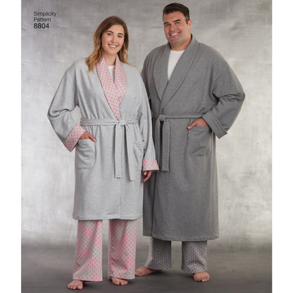 Simplicity S8804 sewing pattern envelope showing unisex robes & lounge bottoms