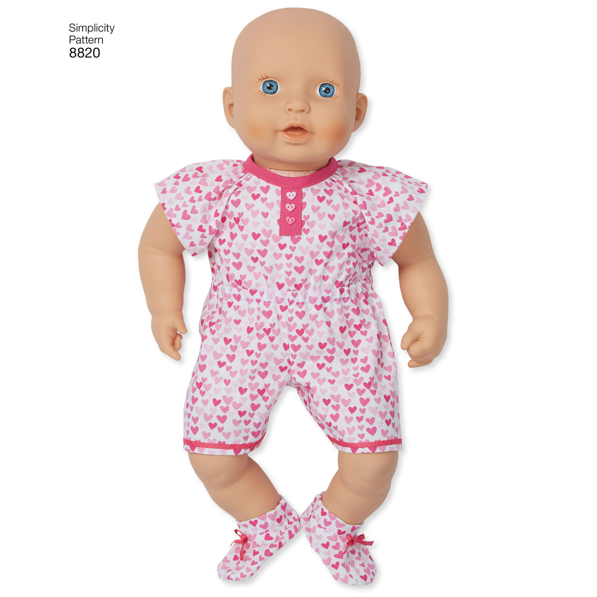 Simplicity S8820 sewing pattern envelope showing 15in baby doll clothes