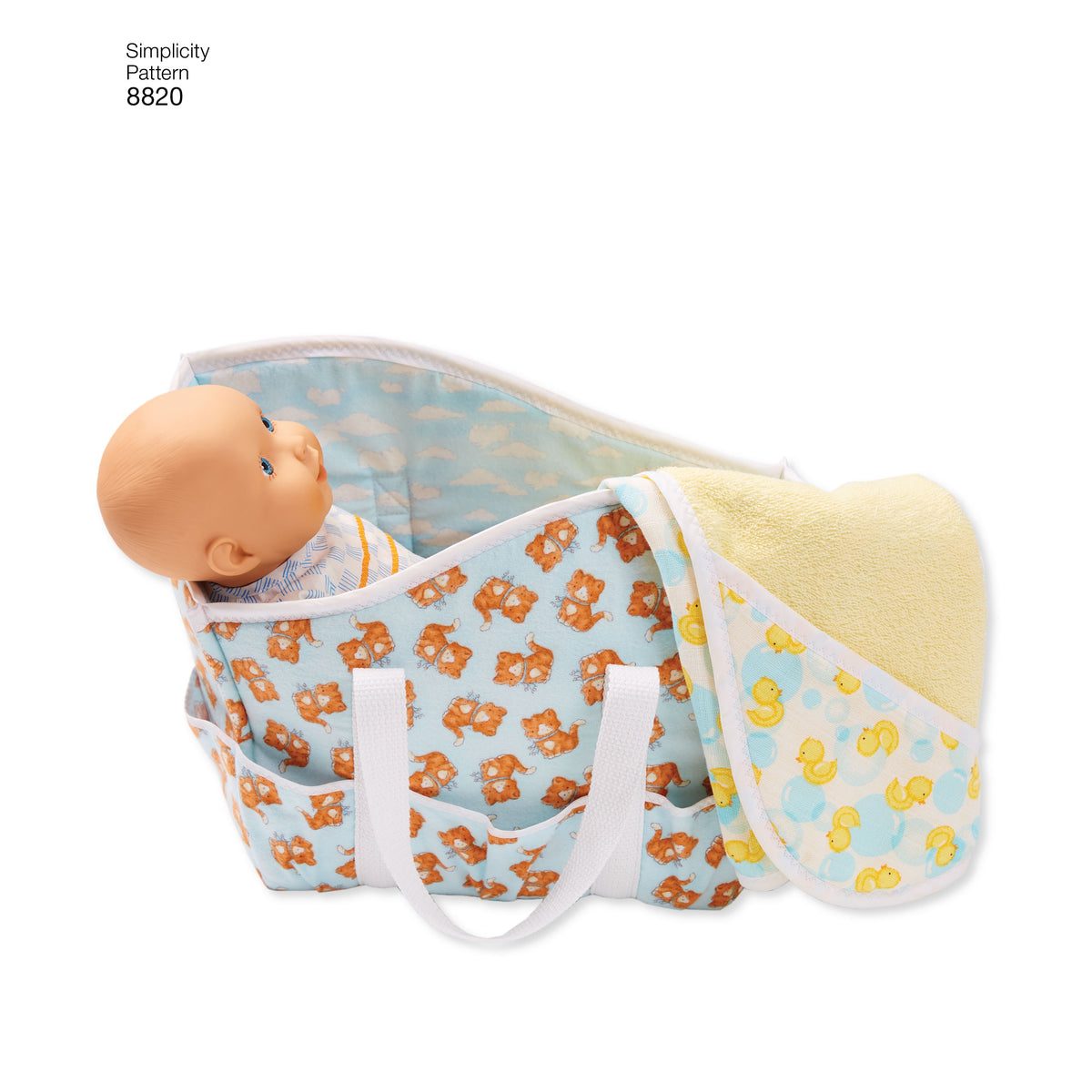 Simplicity S8820 sewing pattern envelope showing 15in baby doll clothes