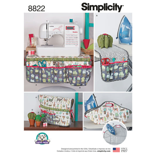 Simplicity S8822 sewing pattern envelope showing sewing room accessories