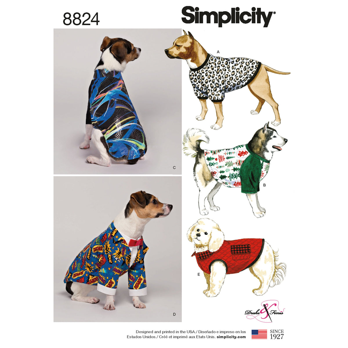 Simplicity S8824 sewing pattern envelope showing dog coats