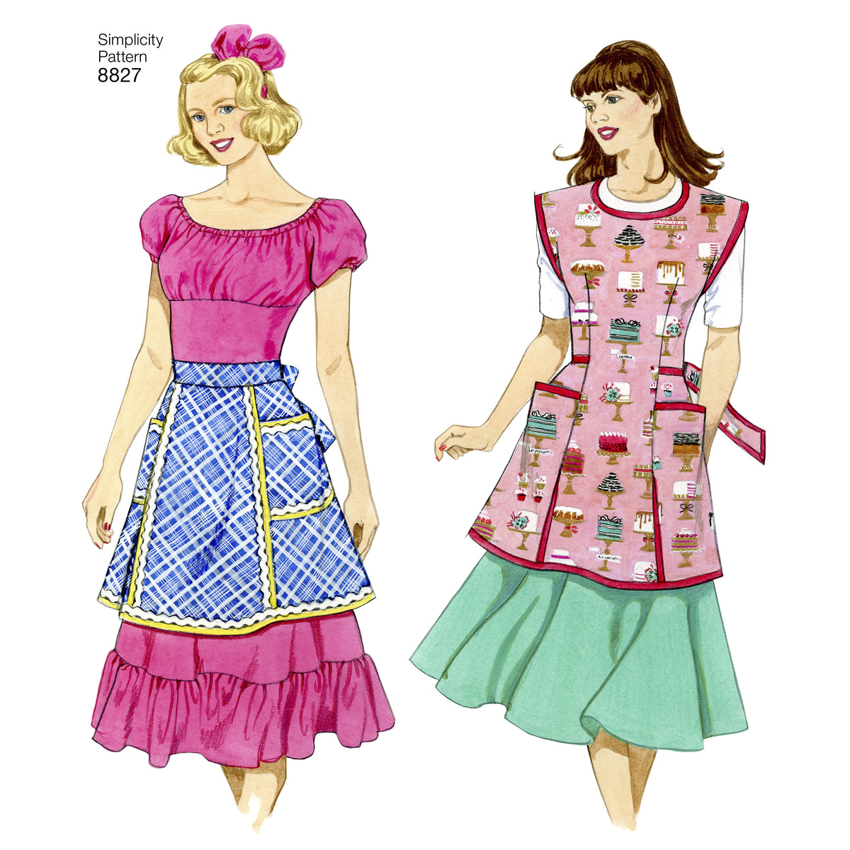 Simplicity S8827 sewing pattern envelope showing misses' aprons