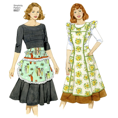 Simplicity S8827 sewing pattern envelope showing misses' aprons