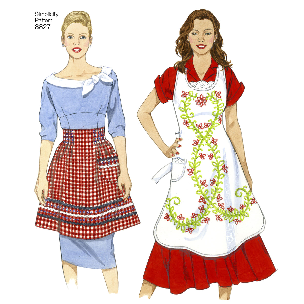 Simplicity S8827 sewing pattern envelope showing misses' aprons