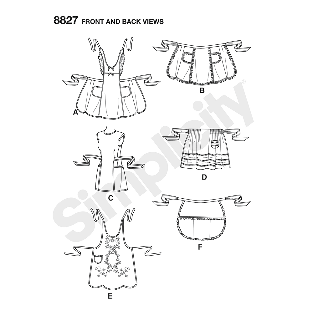 Simplicity S8827 sewing pattern envelope showing misses' aprons