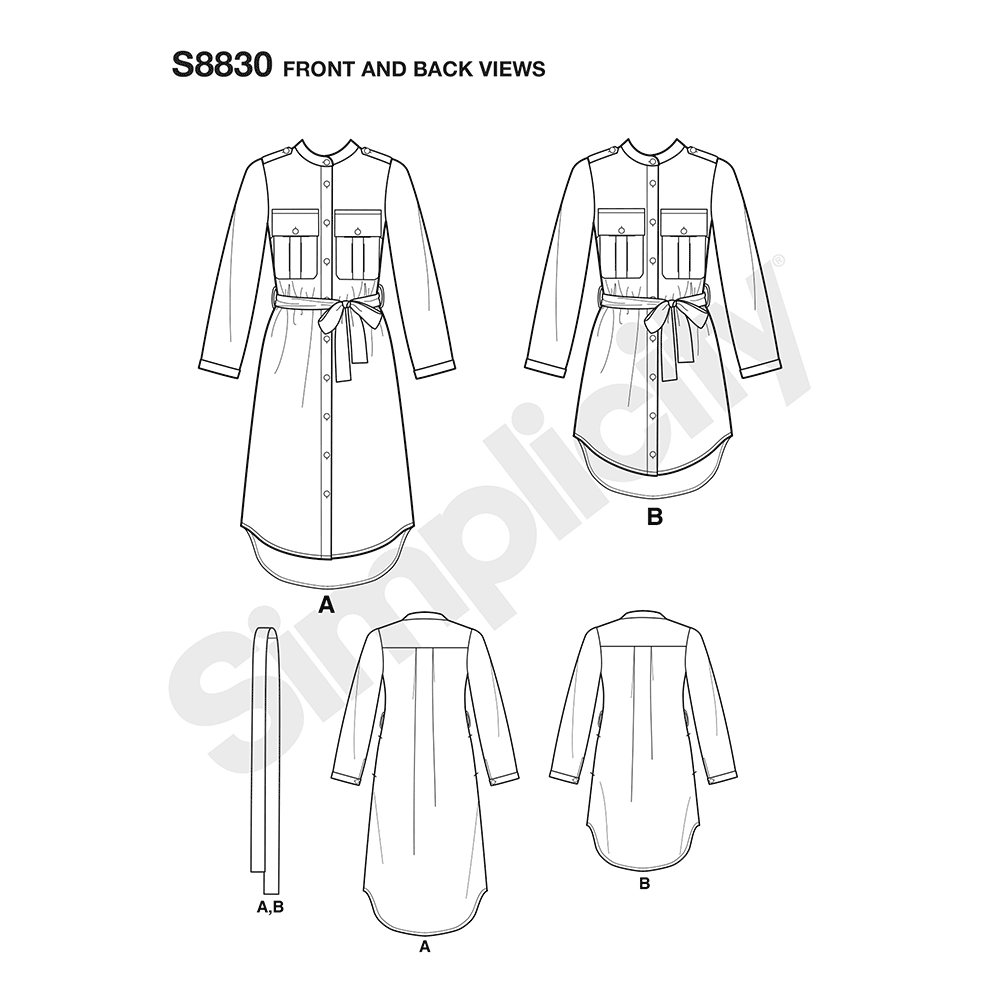 Simplicity S8830 sewing pattern envelope showing mimi g misses' shirtdress
