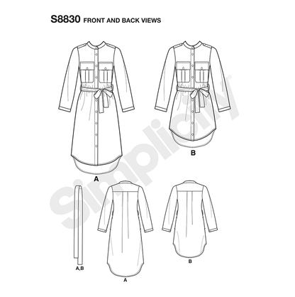 Simplicity S8830 sewing pattern envelope showing mimi g misses' shirtdress