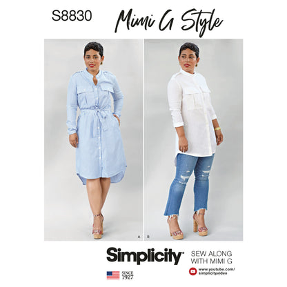 Simplicity S8830 sewing pattern envelope showing misses' shirtdress designs