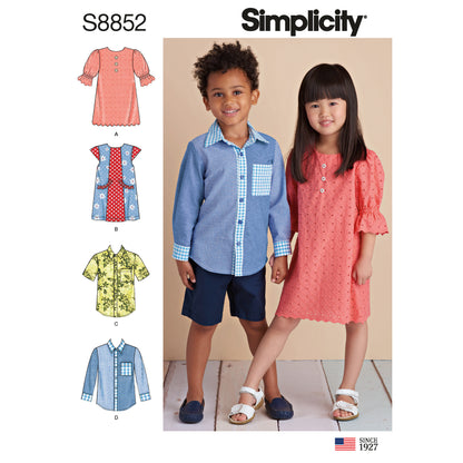 Simplicity S8852 sewing pattern envelope showing child's casual wear designs