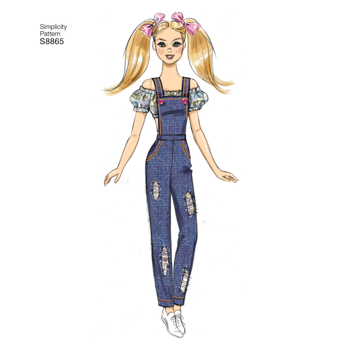 Simplicity S8865 sewing pattern envelope showing 11.5in fashion doll clothes designs