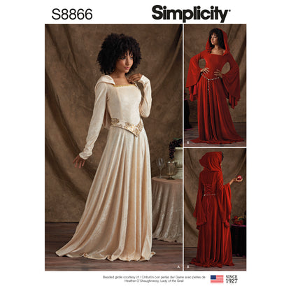 Simplicity S8866 sewing pattern envelope showing misses' costume dresses designs