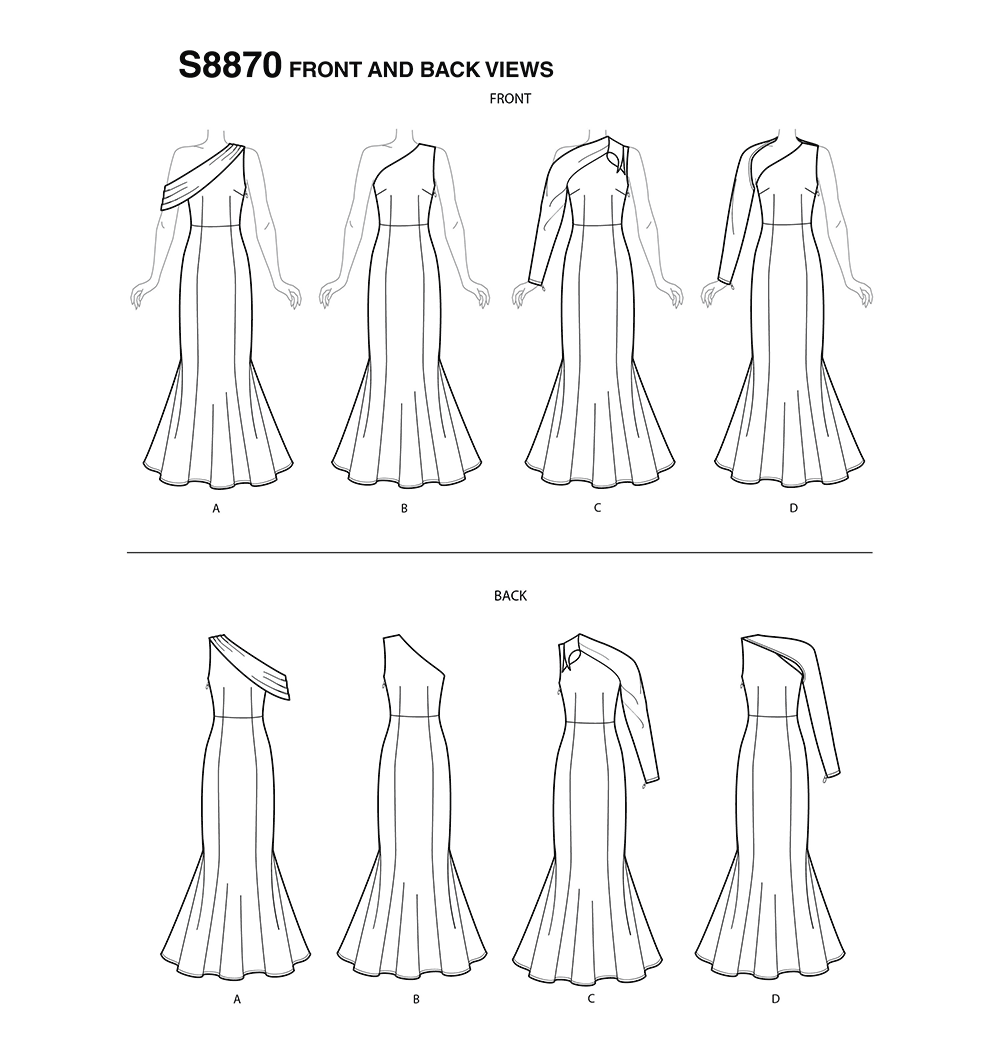 Simplicity S8870 sewing pattern envelope showing misses' special occasion dress designs