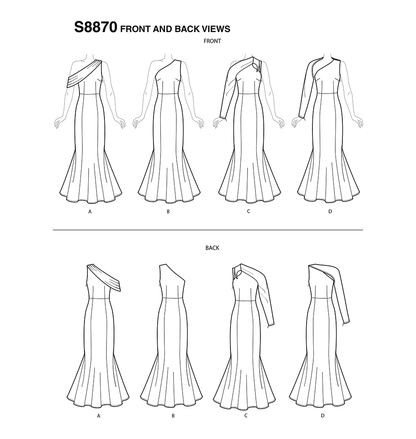 Simplicity S8870 sewing pattern envelope showing misses' special occasion dress designs