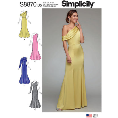Simplicity S8870 sewing pattern envelope showing misses' special occasion dress designs