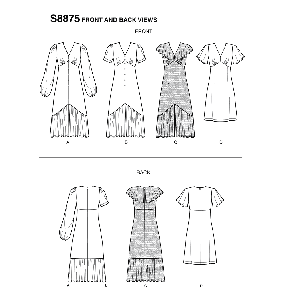 Simplicity S8875 sewing pattern envelope showing misses' tea dress designs