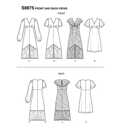 Simplicity S8875 sewing pattern envelope showing misses' tea dress designs