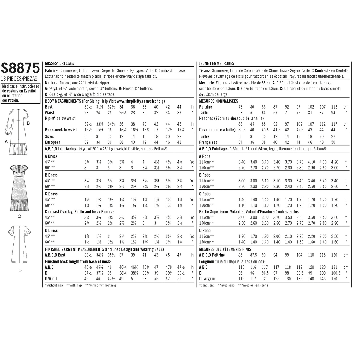Simplicity S8875 sewing pattern envelope showing misses' tea dress designs