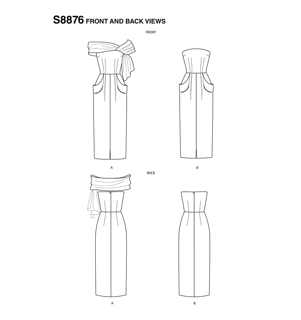 Simplicity S8876 sewing pattern envelope showing misses' 1940s vintage-style dress designs