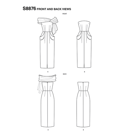 Simplicity S8876 sewing pattern envelope showing misses' 1940s vintage-style dress designs