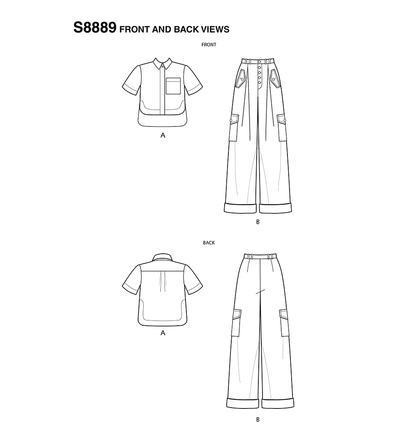 Simplicity S8889 sewing pattern envelope showing misses' shirt designs