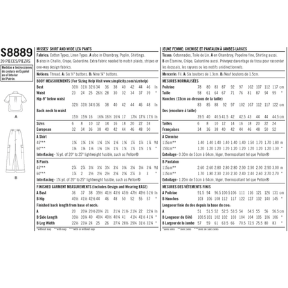 Simplicity S8889 sewing pattern envelope showing misses' shirt designs