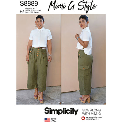 Simplicity S8889 sewing pattern envelope showing misses' shirt designs