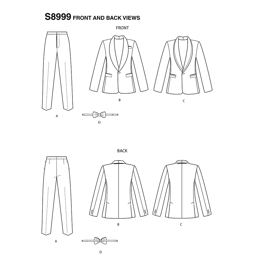 Simplicity S8899 sewing pattern envelope showing men's and boys' special occasion designs
