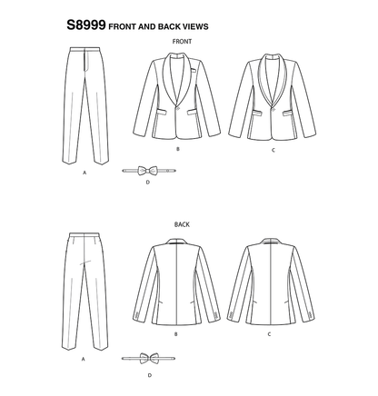 Simplicity S8899 sewing pattern envelope showing men's and boys' special occasion designs