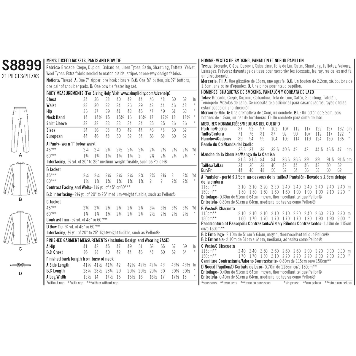 Simplicity S8899 sewing pattern envelope showing men's and boys' special occasion designs
