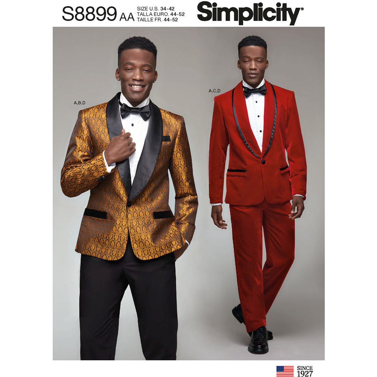 Simplicity S8899 sewing pattern envelope showing men's and boys' special occasion designs
