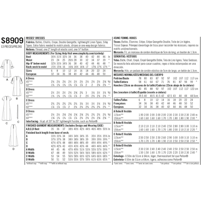 Simplicity S8909 sewing pattern envelope showing misses' raglan sleeve dress designs