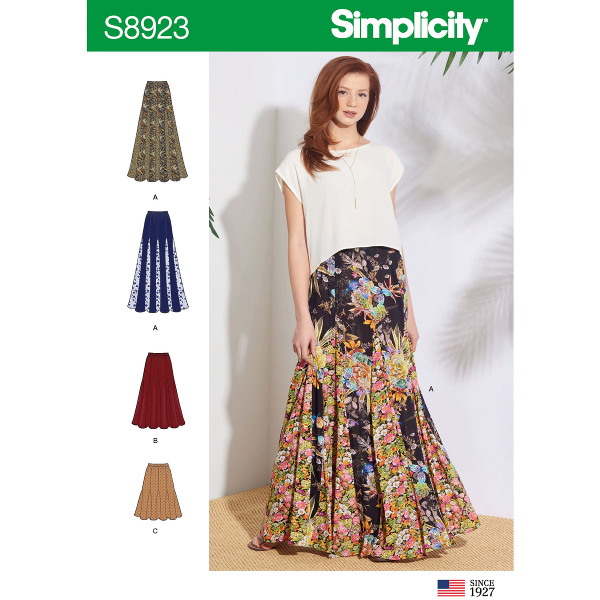 Simplicity S8923 sewing pattern envelope showing skirts