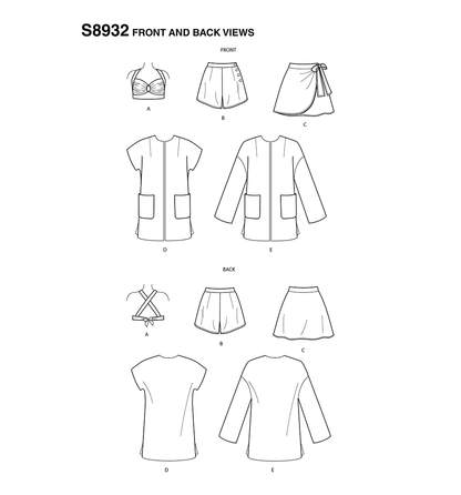 Simplicity S8932 sewing pattern envelope showing a vintage-style bikini